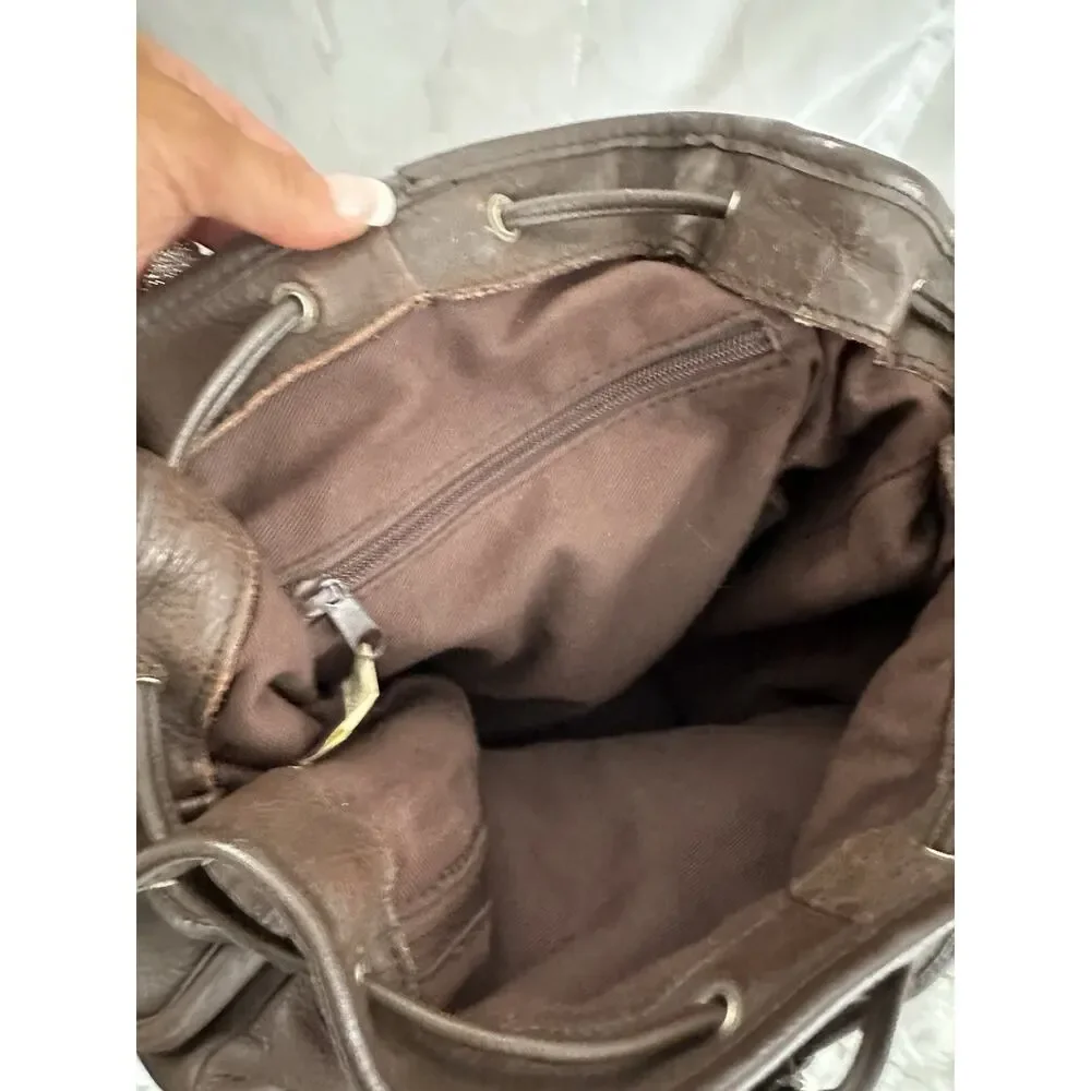 Vintage Leather Drawstring Backpack Brown Distressed Genuine Cowhide Unisex